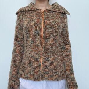 Vintage North River Outfitters Orange Multi Knit Zip Up Sweater